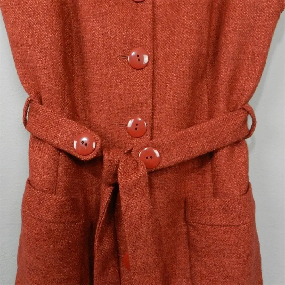 Anthropologie Tabitha Blustery Days Vest Size 6 Rust Orange Tweed Belted Jacket - Picture 5 of 15